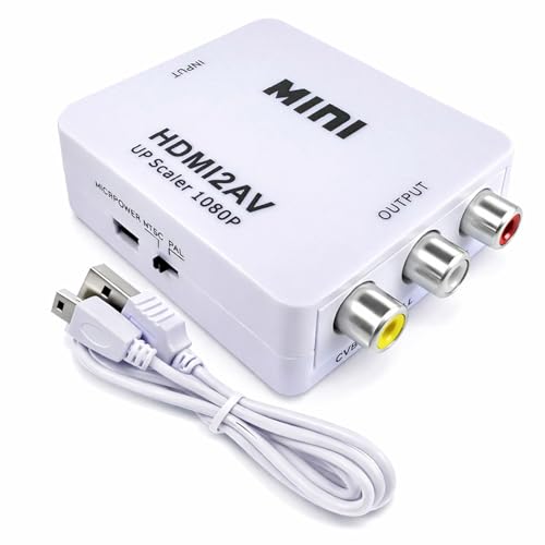 OcioDual Adaptador HDMI a RCA, Adaptador HDMI a AV, Convertidor HDMI a RCA, Conexión Audio Estéreo y Video 1080p PAL/NTSC para PC, TV, PS1, PS2, N64, HDMI2AV, Blanco