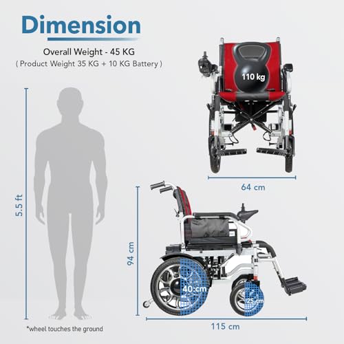 Image of EverActiv EcoLite Electric Wheelchair Automatic for Adults & Elderly | Air Travel Friendly Foldable Motorized Wheelchair | 360 Intelligent Joystick Control | Lithium-Ion Battery Powered Mobility Chair | 110 Kg Capacity | Red & Black