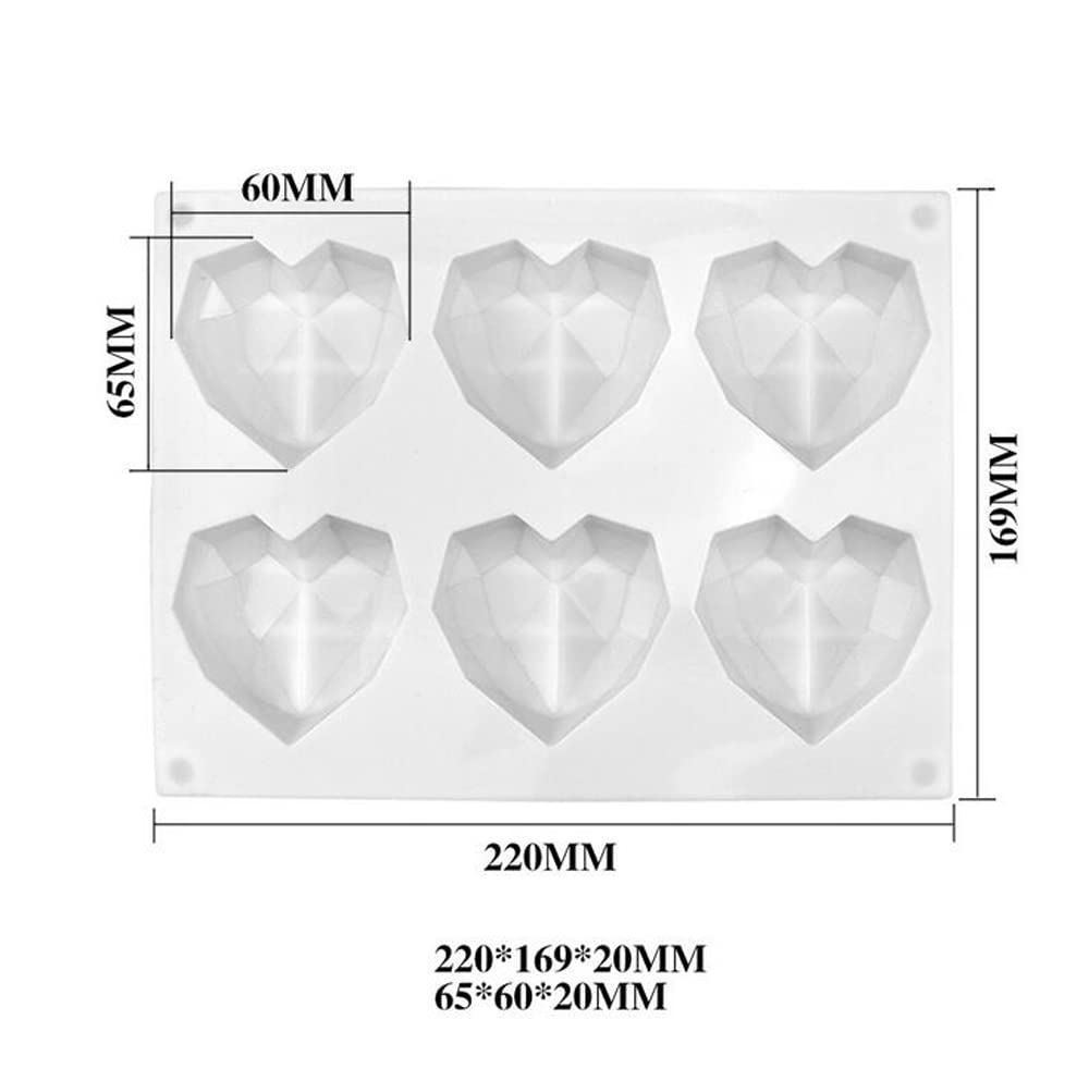 Silikonowe Mousse ciasto Formy 3D Piekarnie DIY Mydło Świece Forma, 6-otwory Diamentowy Kształt Serca