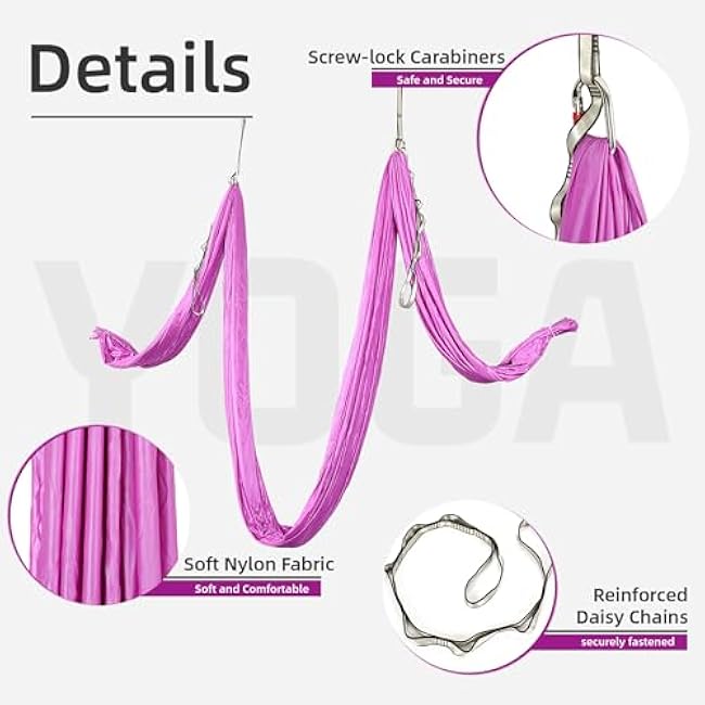 HECASA Aerial Silks Yoga Swing Set, Aerial Yoga Hammock w/Daisy Chain for Home, Inversion Exercises, Strength Training and Starter Kit