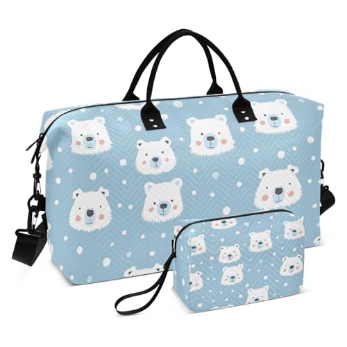 Polar Bear Light Blue White Travel Duffle Bag,Large Weekender Travel Bag for Women Men Waterproof Luggage Bag with Trolley Sleeve,Airplane Travel Essentials for Flying