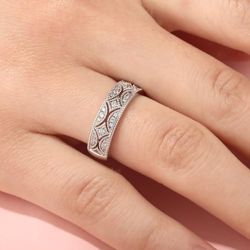 Jeulia Womens Wide Eternity Ring Wedding Band, Milgrain Round Cut 18k White Gold Plated Eternity Band Ring Romantic Birthday Anniversary Jewelry with Gift Box4