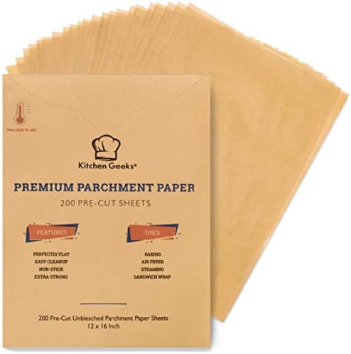 Parchment Paper Baking Sheets Unbleached Non-Stick Precut 12x16 Inches Will Not Curl Pack of 200