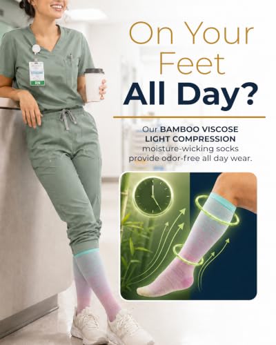 Image of Pembrook Bamboo Viscose Light Compression Socks - 3 Pairs | 8-15 mmhg Compression Socks | Knee High Comfort Support Socks