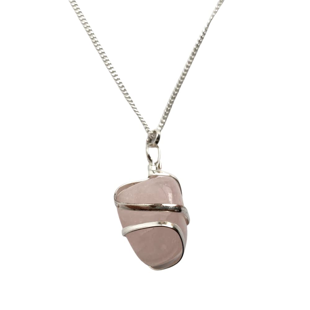VIE Tumbled Stone Wire Wrap Pendant, 2-3cm, Rose Quartz, One