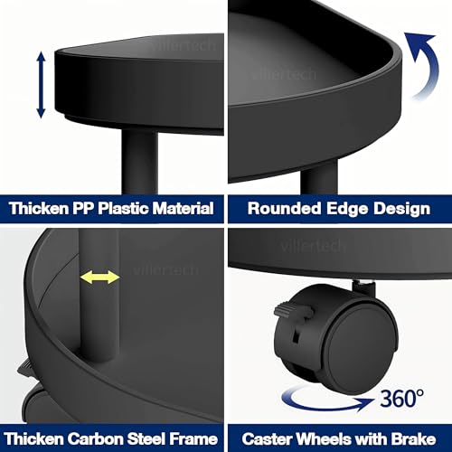 villertech Side Table with Wheels, End Table Living Room Plastic Mobile Sofa Side Table Small Night Stand Bedroom Black