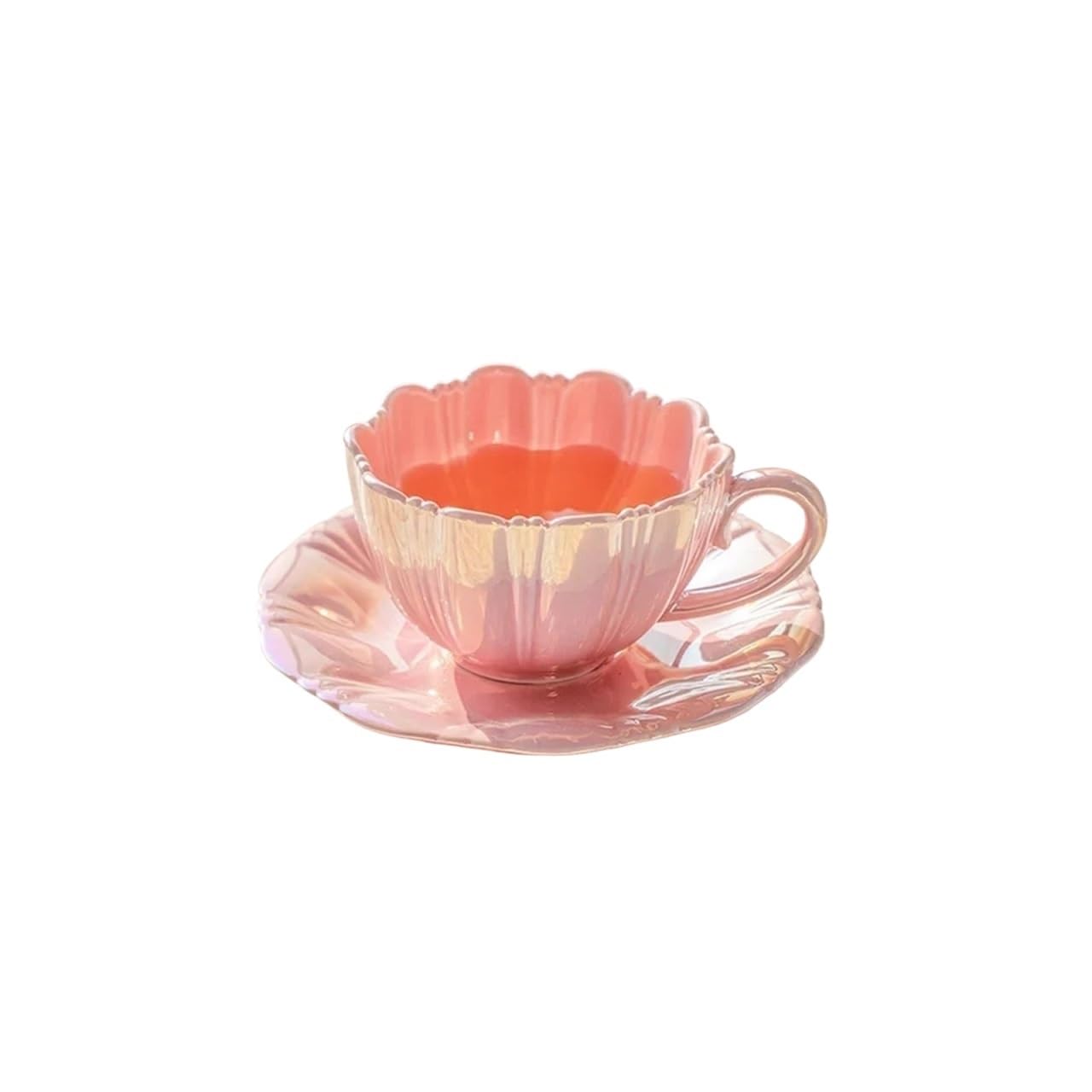 Duże ceramiczne kubki do kawy, Kubek do kawy i spodek wielokolorowy 240 ml(Roze)