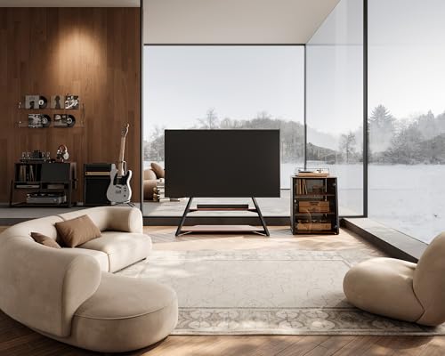 Image of FITUEYES Large TV Floor Stand for 75 77 85 86 90 100 Inch TVs, Heavy Duty TV Stand Mount with Large Wood Entertainment Shelf, Modern Living Room Television Stands, Up to 187 lbs, Eiffel Series