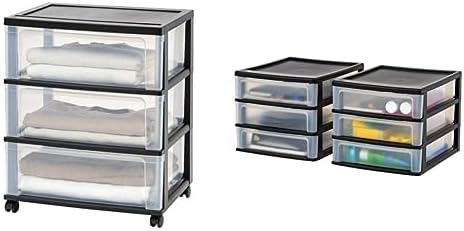 Bundle of IRIS USA - Carrito de plástico con 3 cajones de almacenamiento ancho con ruedas giratorias, color negro, juego de 1 + organizador de