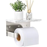 Gypie Toilet Paper Holder with Shelf, Extended Base Wall Mounted, Marble Toilet Roll Holder Brushed Nickel for Bathroom Washroom