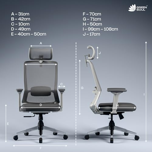 Image of Green Soul Leo | Designed for Broad Shoulders | Mesh | Ergonomic Office Chair for Work | 3 Year Warranty | Single Lock Synchro-Tilt Recline | Adjustable Lumbar | White Grey