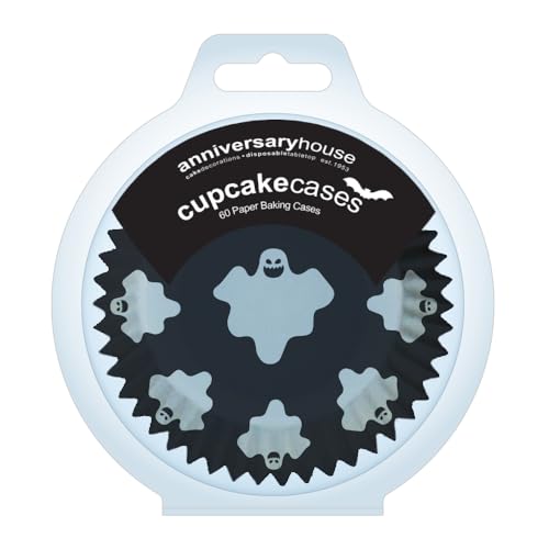 Anniversary House Pack of 60 Halloween Fright Night Cupcake Cases for Baking, Baking Cups in Heavy Duty Greaseproof Paper, Muffin Case for Festive Xmas Baking, Ghost and Pumpkin Design, J236