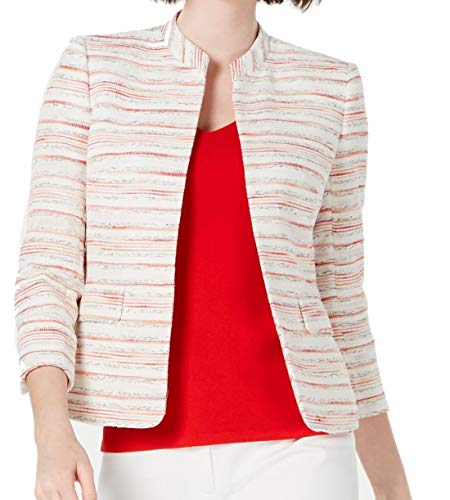 Anne Klein Women's Jacket Tweed Open Front Textured Beige 14