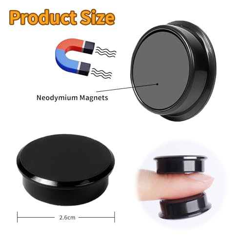 Imanes decorativos redondos negro 30 unidades 2.6 cm miniatura 2