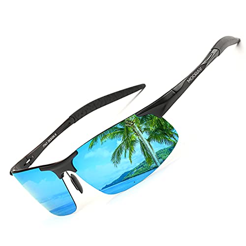 Mooray Mens Polarized Sports Sunglasses Uv Protection Sunglasses For Men Cycling Driving Fishing(Blue,Black) #TOP1