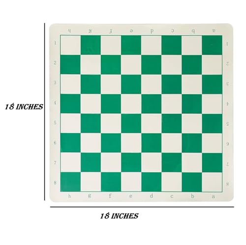 Image of Professional Tournament Chess Set 18 x 18 Inch Vinyl Foldable Chess Board | Weighted Plastic Pieces with 2 Extra Queens with Carry Bag | Travel Friendly Chess Game - Green