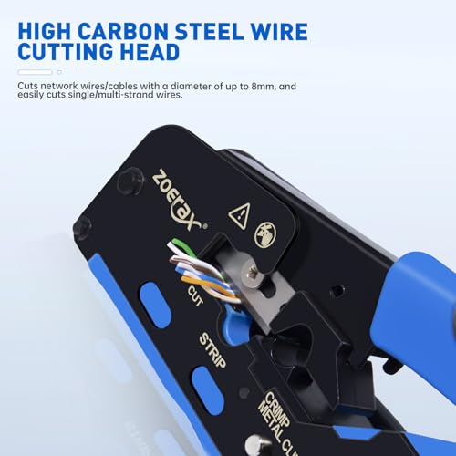 Image of All-in-One Ethernet Crimping Tool Kit with Wire Stripper, 10xCAT7 RJ45 Pass Through Connector & 10xBoots, Storage Case Ideal for DIY /Network Installations