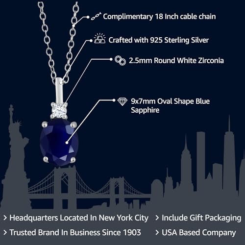 Gem Stone King 2.55 Cttw Blue Sapphire Necklace For Women | 925 Sterling Silver | Gemstone Birthstone | Oval 9X7MM Pendant Necklace | With 18 Inch Silver Chain2
