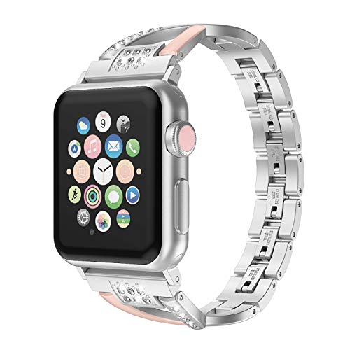 Image of Wearlizer Bling Gold Silver Compatible with Apple Watch Bands 38 /40 /41 /42mm 2-Tone Womens X-Link Rhinestone Wristband Dressy Metal Bracelet for iWatch Series 11 10 9 8 7 6 5 4 3 SE /Ultra 3 2 1