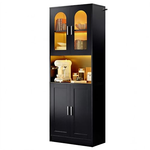YITAHOME Hochschrank Küchenschrank, Vorratsschrank mit Glastüren and LED-Beleuchtung, Vorratsschrank, Hoher Buffetschrank Weinschrank mit Verstellbaren Einlegeböden für Küche Esszimmer Wohnzimmer YITAHOME Hochschrank Küchenschrank, Vorratsschrank mit Glastüren and LED-Beleuchtung, Vorratsschrank, Hoher Buffetschrank Weinschrank mit Verstellbaren Einlegeböden für Küche Esszimmer Wohnzimmer