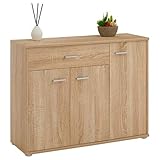 CARO-Möbel Kommode Estelle Sideboard Mehrzweckschrank, Sonoma Eiche mit 3 Türen und 1 Schublade, 88 cm breit