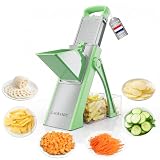 Mandoline de Cuisine Safety Slicer Manuelle Multifonction Tous Coupe Légumes Lame en Acier Inoxydable, Coupe Légumes en Julienne, Cubes et Patate Frite (vert grand)