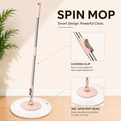 Image of Novita Premium 360 Spin Mop Bucket Set | Steel Jali with Heavy Smart System | Easy Rinse | Telescopic Microfiber Mop & Soap Dispenser |1+1 Refill | Pocha | Big Wheels | Removes Over 99%* Bacteria