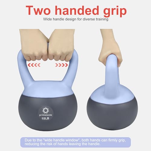 Image of Primasole Soft Kettlebell - Anti-Slip Grip, Neoprene Material, Light Gray or Light Blue, Home Workout Kettlebell Weights for Strength Training