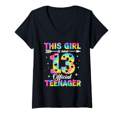 Womens This Girl is Now 13th Birthday Official Teenager V-Neck T-Shirt