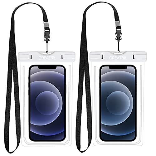 GREATRIL Wasserfeste Handyhülle(2 Stück), Unterwasser Handyhülle für Schwimmen, Baden, Kochen, Tauchen, Kompatibel mit iPhone 13/12/11/XR Samsung A52S/A53/A72/S22/S21 bis zu 7 Zoll (2 White) Cover