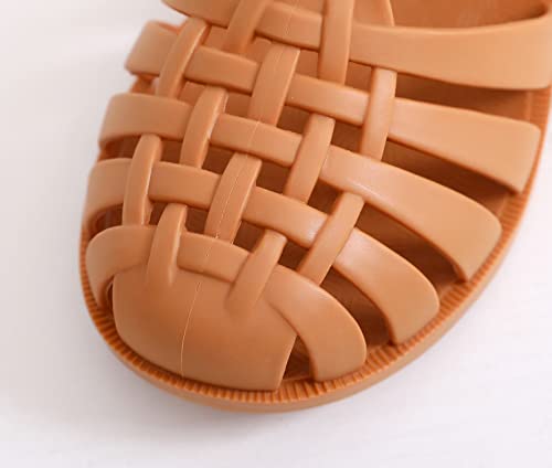 Image of Jelly Shoes for Girls Unisex Boys Jellies Sandals Size 10 T-Strap Soft Flats for Toddler Little Girl /Boy, Matte Brown Slingback Retro Summer Beach Water Shoes