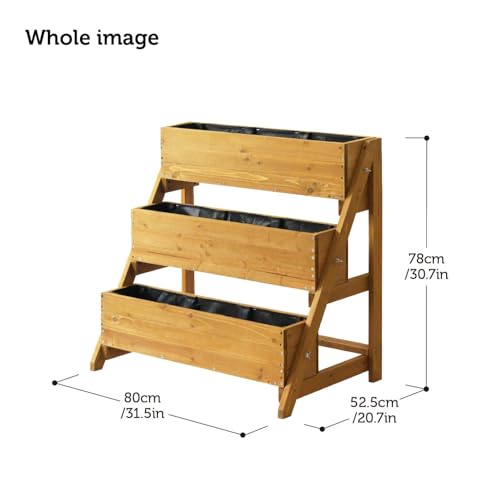 Image of VegTrug 3-Tier Herb Planter Wood Raised Garden Bed Planter Kit for Plants, Herbs, Vegetables, Flowers I Outdoor /Indoor Gardening I 3-Level Tiered Vertical Garden Planters - W80cm x D54cm x H78cm