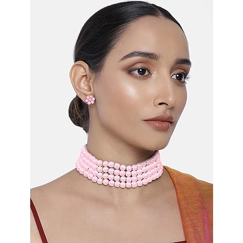 Image of Peora Crystal Faux Pearl Kundan Necklace & Jewellery Set Gift for Women