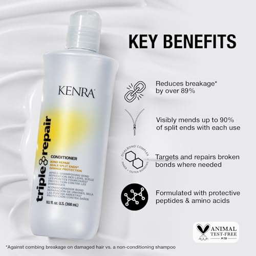 Kenra Professional Triple Repair Shampoo & Conditioner Set | Targets & Repairs Weak or Broken Bonds | Split Ends | Damaged Hair | Bond Builder | Sulfate-Free |10.1 fl. oz. Duo