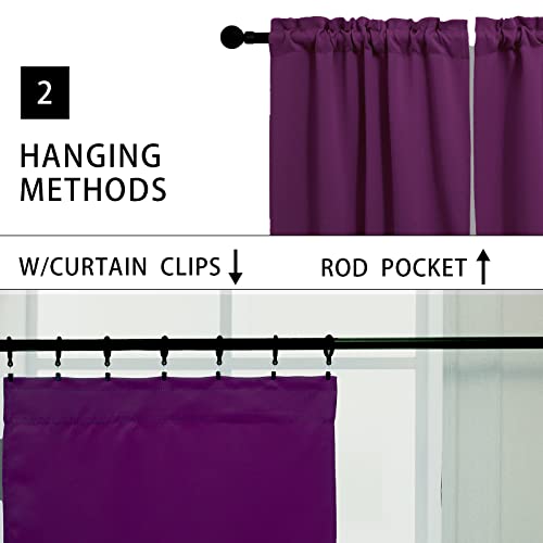 Pickluc Blackout Valance Curtains 18 Inches Long, Short Curtains With Rod Pocket For Window In Kitchen, Bathroom, Living Room, Bedroom Or Basement, 2 Panels, 52" W X 18" L, Purple #TOP1
