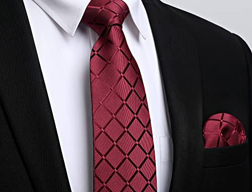 Image of Enlision Ties for Men Plaid Stripe Tie Handkerchief Woven Classic Formal Necktie Pocket Square Clip Set