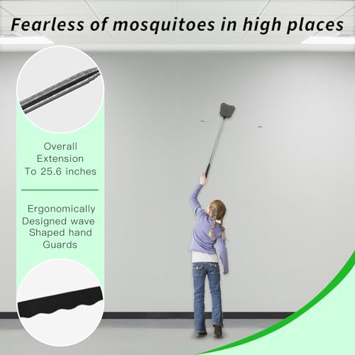 Fly Swatter 2 Pack, Durable Heavy Duty Plastic Fly Swatters, Stainless Steel Telescopic FlySwatter for Indoors/Outdoor/Kitchen/Garden (Black+Black) - Thumbnail 5