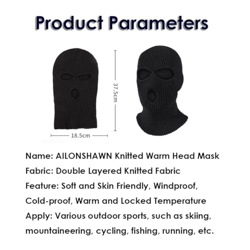 Image of 3 Hole Black Knitted Face Mask for Men Women, 2 Pack Balaclava Shiesty Ski Mask with Mouth Hole, Winter Full Face Cover for Cold Weather Motorcycle Helmet