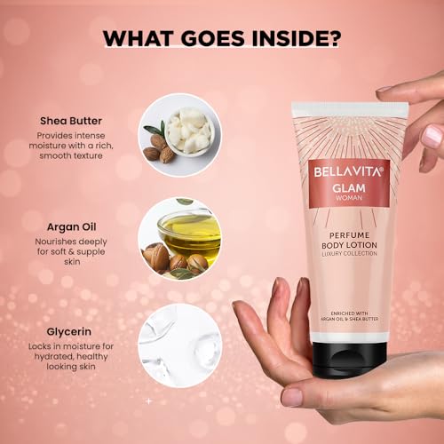 Image of Bella Vita Luxury Glam Woman Perfume Body Lotion for Nourishing, Hydrating, Soft, Supple,Healthy Skin with Argan Oil and Shea Butter 200 Ml