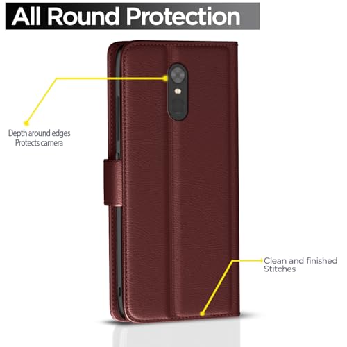 Image of Pikkme Flip Cover Leather Finish | Inside TPU with Card Pockets | Wallet Stand and Shock Proof | Complete Protection Button Flip Case for Redmi Note 5 (Brown)