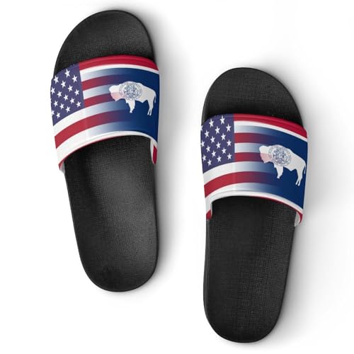 U.S.A Wyoming State Flag Men's Bathroom Slippers Shower Indoor Home Beach Outdoor Shoes for Women