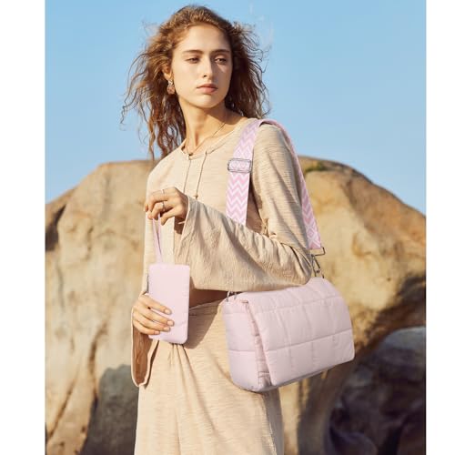 Image of CLUCI Puffer Shoulder Bag Puffy Crossbody Purse for Women Middle Tote Bag Lightweight Cotton Padded Hobo Handbag