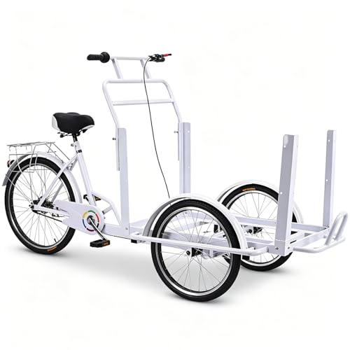 Triciclo de carga, con cuadro de acero de alto contenido en carbono, asiento y manillar ajustables, freno trasero, capacidad 150 kg, ideal para puestos de venta ambulante y transporte de mercancías