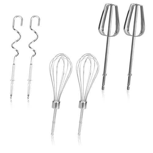 HASLED Accesorios para Batidora Eléctrica - 6 Piezas en Acero Inoxidable - Varillas Batidora, Gancho Amasador y Varillas Globos - Adecuado para principiantes en la repostería
