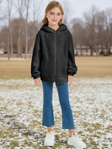Girls Fuzzy Outerwear Jacket Kids Soft Oversized Jackets Zip up Hoodie Warm Sweatshirt with Pockets 5-14 years4