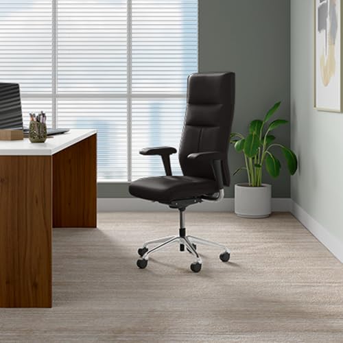 Image of Interio by Godrej Chair, La Sede High Back Leather Executive Ergonomic Chair (Black Ink), 1 Year Warranty, Adjustable Armrest