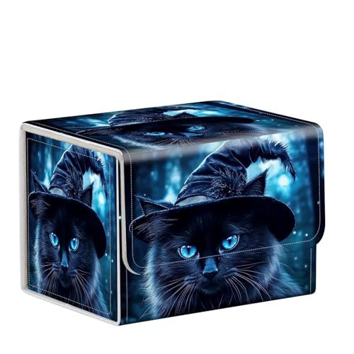 ETLKJVBL for MTG Deck Box,Store and Protect for Mtg Commander Decks and Cards with this Durable Card Storage Box,Designed Specifically for Mtg Players, Black Cat with Witchs Hat