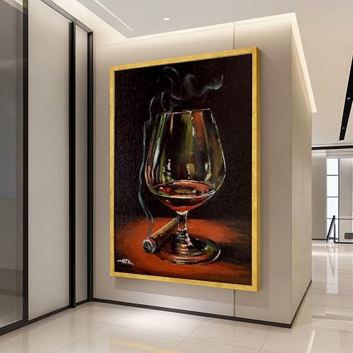 Toile cognac et cigare vintage cadeau idéal pour passionné de spiritueux 80x110cm