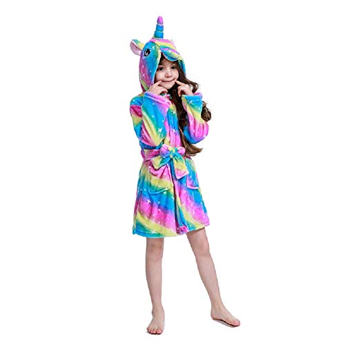 Unisex Children's Flannel Unicorn Bathrobes Hoodie Unicorns Gifts for Girls (6-7 Years, Pink Starry Sky)