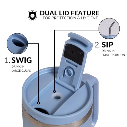 Image of Nestasia GripSip40 Tumbler with Straw & Side Handle 1.2L | Insulated Stainless Steel Sipper Water Bottle for Adults with Dual Flip Opening Sip-Swig Leakproof Lid for Office & Gym (Blue Frost)